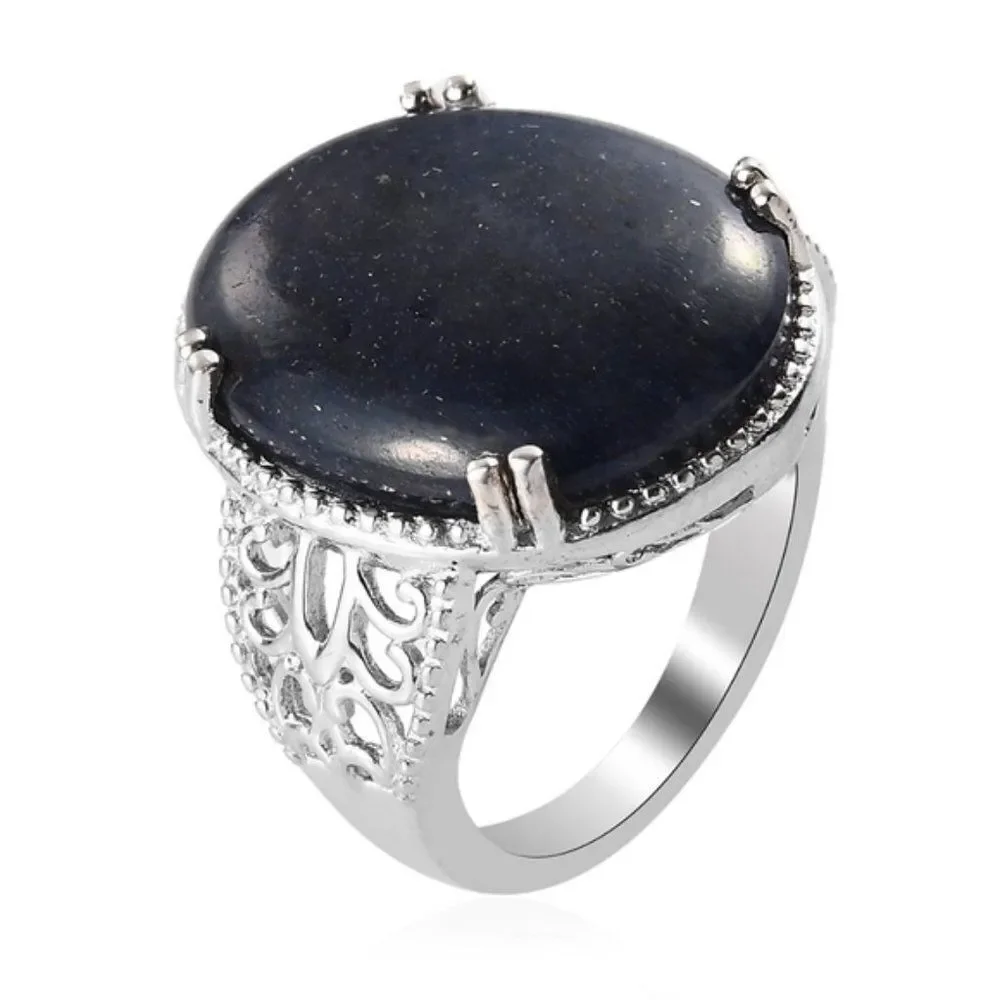 Aventurine Solitaire Ring in Platinum Bond (Size 8.0) 9.75 ctw Blue
